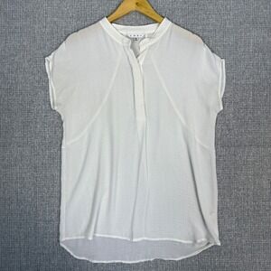 Cabi White Blouse Top Button Down Short Sleeve Relaxed‎ Sz M Lagenlook Minimal